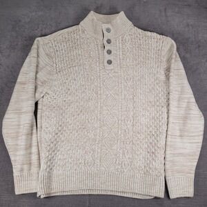 Cable Knit Tennis Sweater FX Fusion 3D Knit Mens Pullover Button Up Mock Neck XL